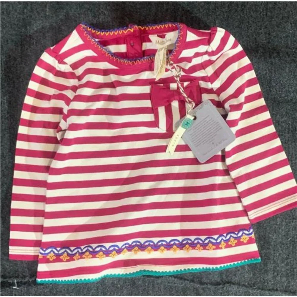 Matilda Jane Striped Long Sleeve‎ Shirt Bow Pocket Girls 12 18 Months